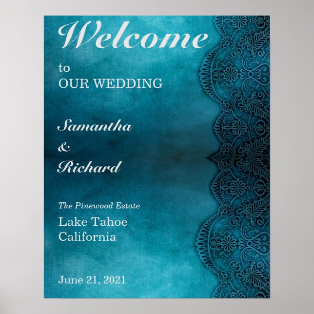 Simple Blue Elegance Wedding Poster (Vorne)