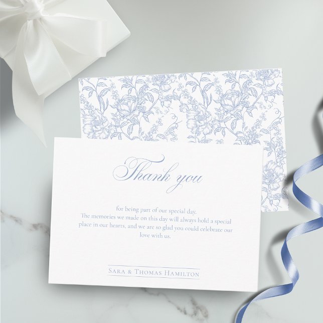 Simple Blue Floral Chinoiserie Classic Wedding Dankeskarte (Von Creator hochgeladen)
