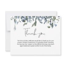 Simple Blue Floral Greeneral Beerdigung Danke