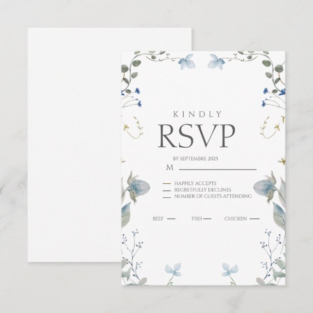 Simple Blue Floral RSVP Card (Vorne/Hinten)