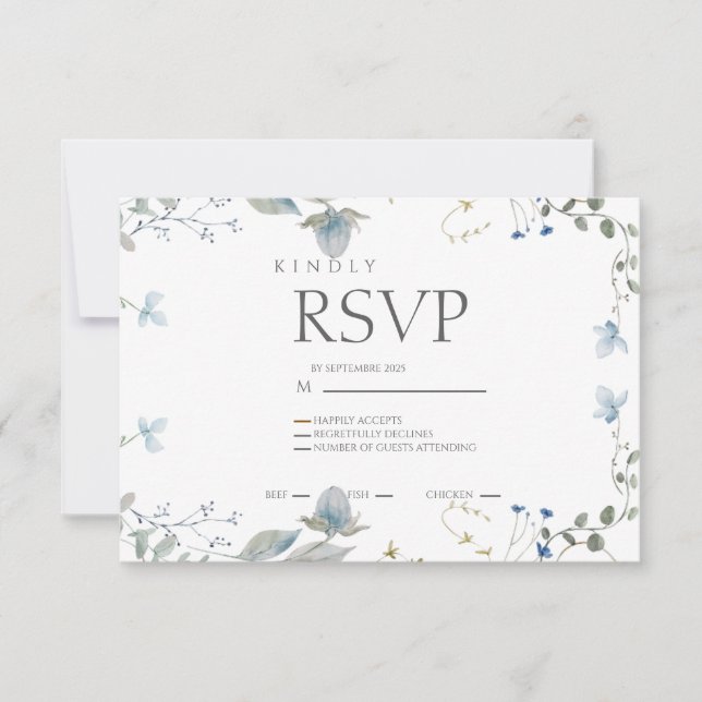 Simple Blue Floral RSVP Card (Vorderseite)