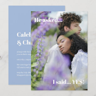 Simple Blue Foto Engagement Party Einladung