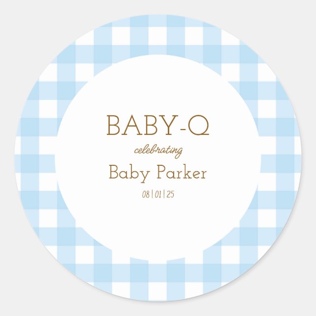 Simple Blue Gingham Baby Shower Sticker (Vorderseite)