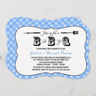Simple Blue Gingham GRILLEN Baby Shower Einladunge Einladung