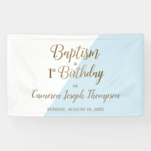 Simple Blue Gold Baby Boy Taufe zum ersten Geburts Banner