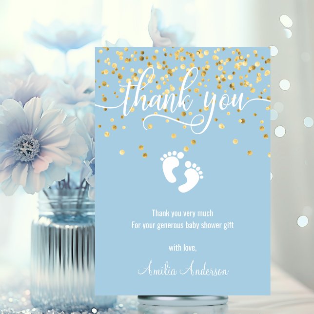 Simple Blue Gold DANK YOU Baby Shower BOY | FOTO Dankeskarte (Simple Blue Gold THANK YOU Baby Shower BOY  PHOTO)