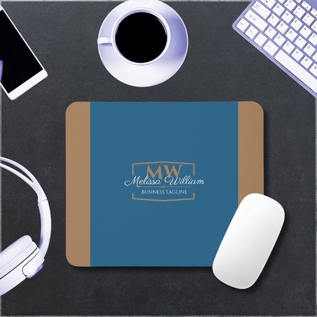 Simple Blue Gold Monogram Mousepad (Von Creator hochgeladen)