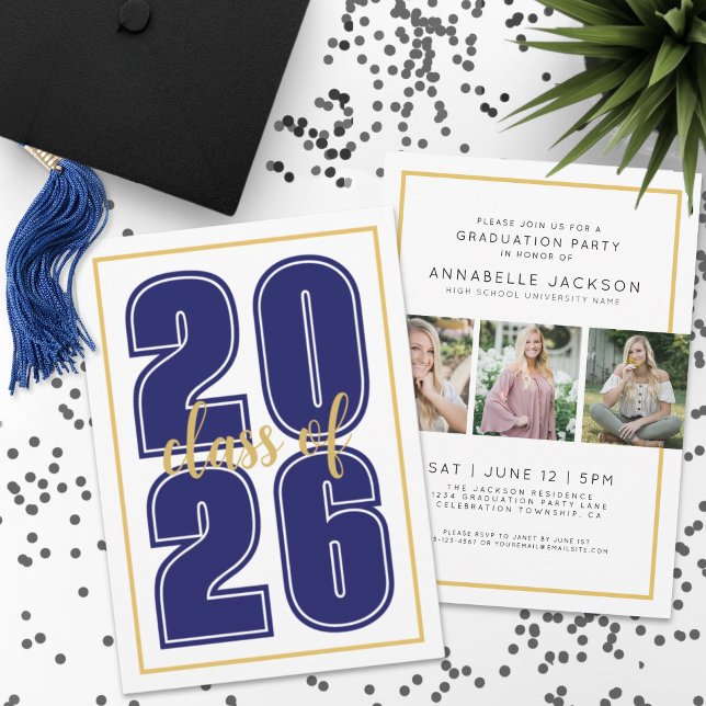 Simple Blue Graduate Foto Abschluss Einladung (Simple Blue Graduate Photo Graduation Invitation)