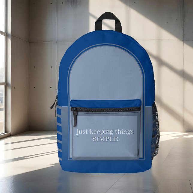 Simple Blue Gray Bedruckter Rucksack (Blue grey backpack featuring a simple design with a few stripes. Add your custom quote)