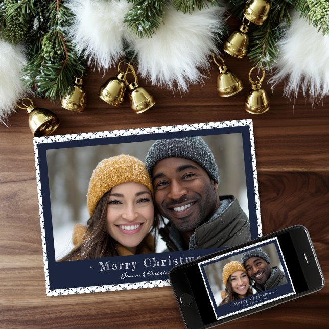 Simple Blue Gray Snowflake Weihnachten Foto Urlaub (Simple Winter Snowflakes Christmas Holiday Photo Card )