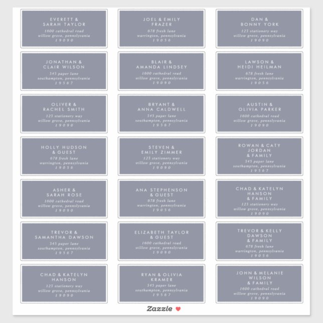 Simple Blue Gray Wedding Guest Address Labels (Blatt)