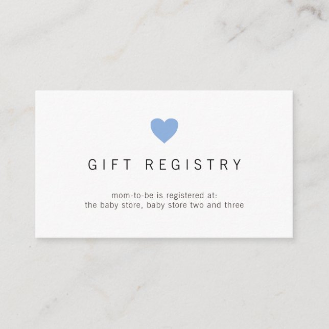 Simple Blue Heart Geschenke Registry Boy Baby Dusc Begleitkarte (Vorderseite)