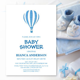 Simple Blue Hot Air Ballon Baby Dusche Einladung