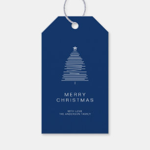 Simple Blue Line Art Frohe Weihnachtsbaum Geschenkanhänger