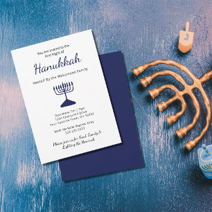 Simple Blue Menorah Family Hanukka Party Einladung