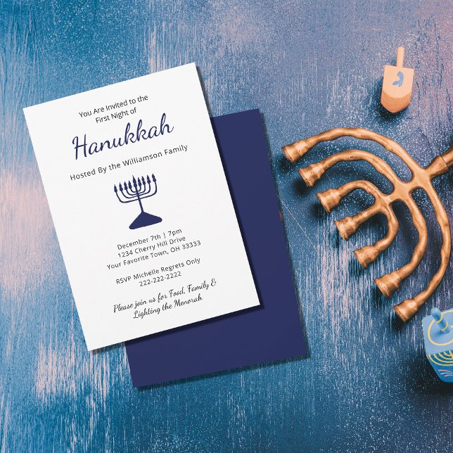 Simple Blue Menorah Family Hanukka Party Einladung (Von Creator hochgeladen)