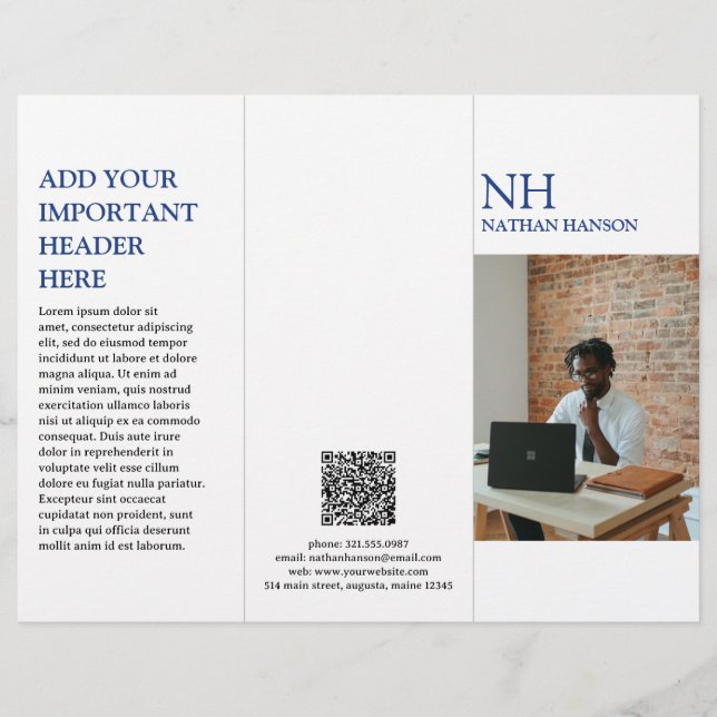 Simple Blue Monogram Modern Broschüre (Vorderseite)