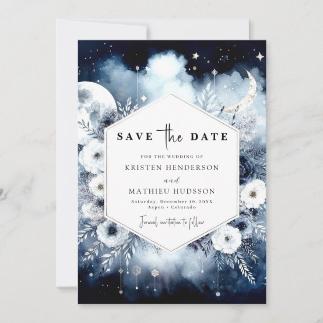Simple Blue Moonlit Wedding Save The Date (Vorderseite)