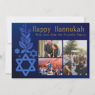 Simple Blue Multi Image Hannukah Card Feiertagskarte