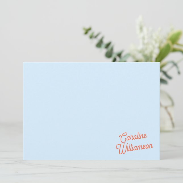 Simple Blue Orange Script Personalized Stationery Mitteilungskarte (Stehend Vorderseite)