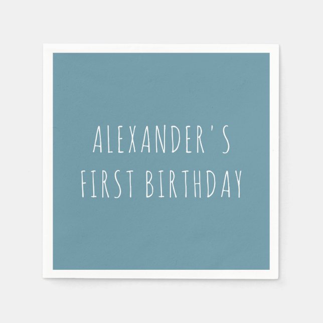 Simple Blue Personalized First Birthday Party Serviette (Vorderseite)
