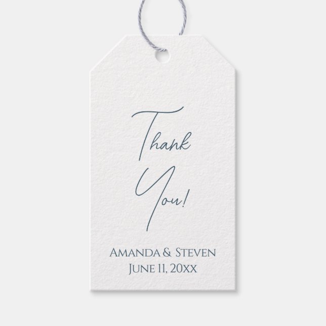 Simple Blue Script Vielen Dank Hochzeit Geschenkanhänger (Vorderseite)