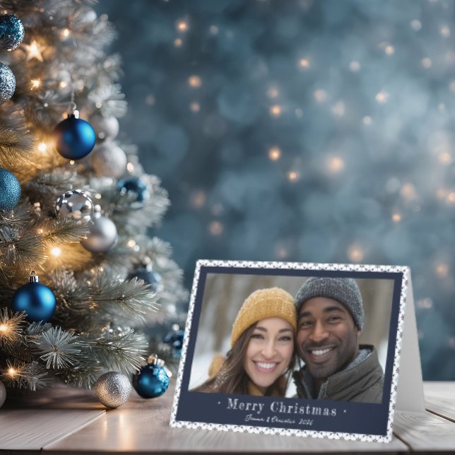 Simple Blue Snowflake Weihnachts-Foto Feiertagskarte (Simple Blue Snowflake Christmas Photo Holiday  Folded Card)