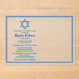Simple Blue Star von David Foto Bar Mitzvah Acryleinladungen