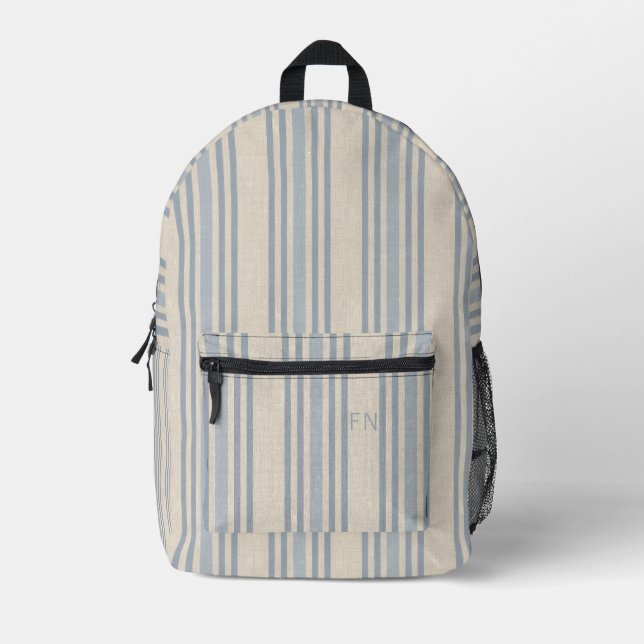Simple Blue Stripes with Monogrammed Initial Bedruckter Rucksack (Vorderseite)