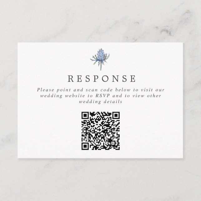 Simple Blue Thistle QR Code Wedding Website/UAWG Begleitkarte (Vorderseite)