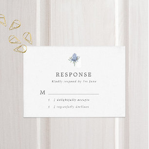 Simple Blue Thistle Wedding RSVP Karte