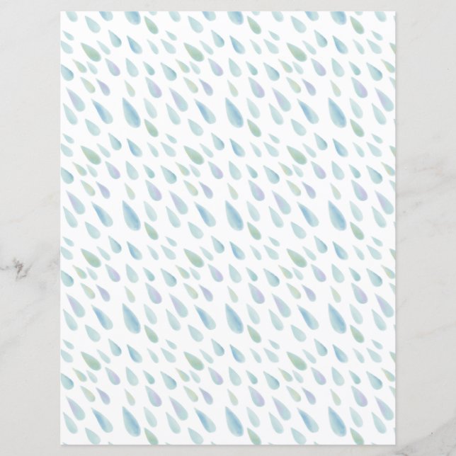 Simple Blue Watercolor Raindrops Scrapbook Paper (Vorderseite)