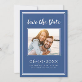 Simple Blue Wedding Foto Verlobung Trendy Modern Save The Date