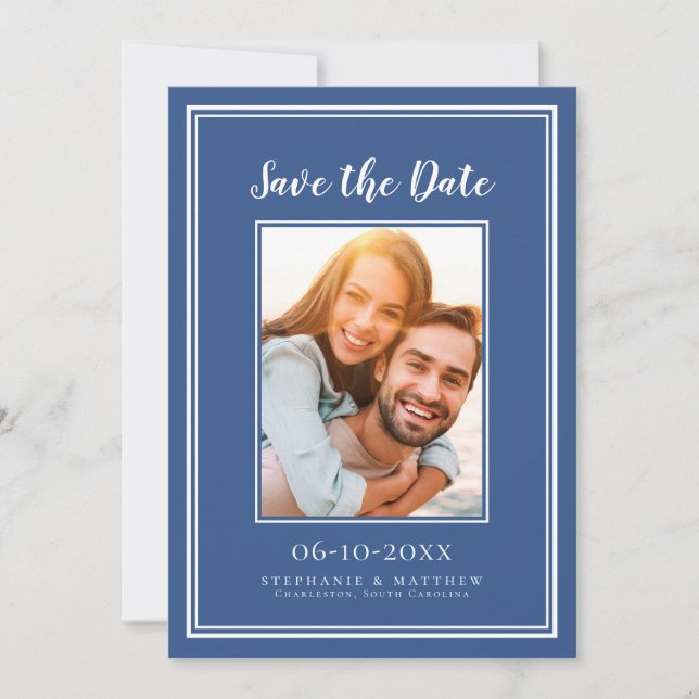 Simple Blue Wedding Verlobung Picture Modern Save The Date (Vorderseite)