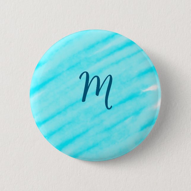 simple blue whi watercolor lines add your monogram button (Vorderseite)