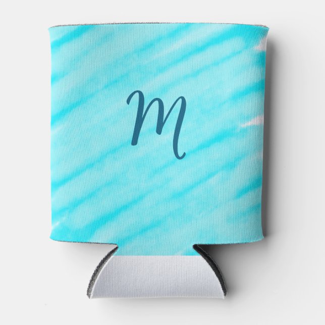 simple blue whi watercolor lines add your monogram dosenkühler (Vorderseite)