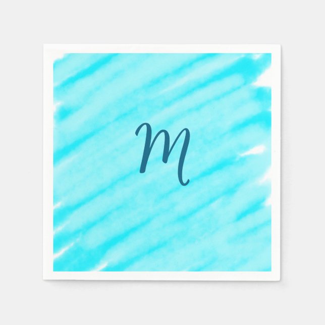 simple blue whi watercolor lines add your monogram serviette (Vorderseite)
