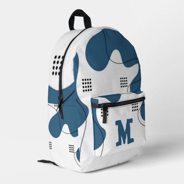 Simple blue white Abstract minimal art Monogram  Bedruckter Rucksack (Rückseitige Ecke links)