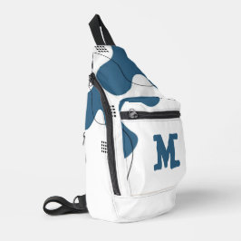 Simple blue white Abstract minimal art Monogram Crossbody Bag