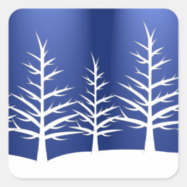 Simple Blue Winter Christmas Trees Quadratischer Aufkleber