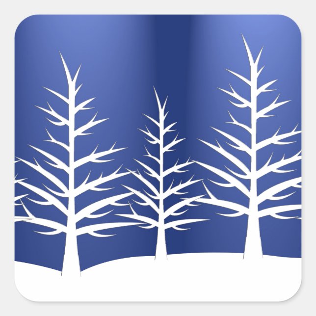 Simple Blue Winter Christmas Trees Quadratischer Aufkleber (Vorderseite)