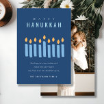 Simple Blue Yellow Candles Happy Hanukkah Foto Feiertagskarte<br><div class="desc">Wenn Sie weitere Anpassungen benötigen,  schreiben Sie mir bitte an yellowfebstudio@gmail.com.</div>