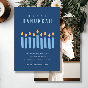 Simple Blue Yellow Candles Happy Hanukkah Foto Feiertagskarte