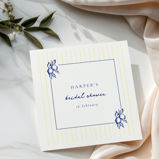 Simple Blue & Yellow Doodle Lemons Bridal Shower Serviette (Von Creator hochgeladen)