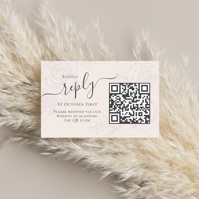 Simple Blush Calligraphy Reply QR Code Online Begleitkarte (Wedding reply enclosure card with an elegant floral transparent background.)