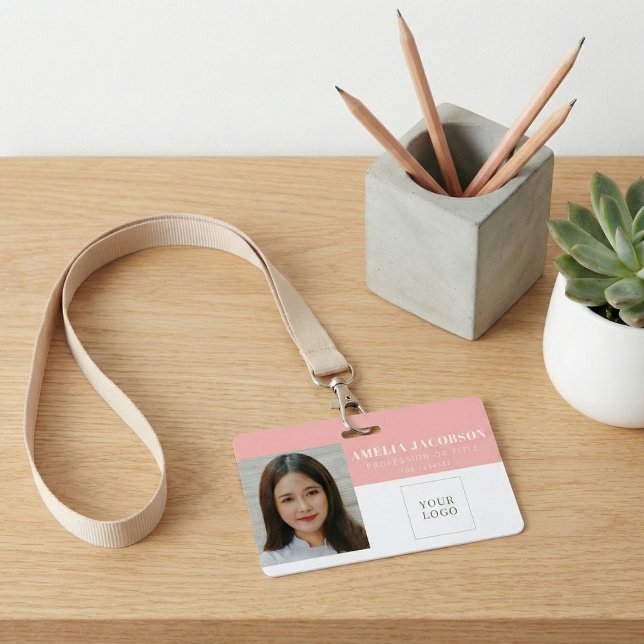 Simple Blush Pink Employee Photo ID Logo Barcode  Ausweis (Von Creator hochgeladen)