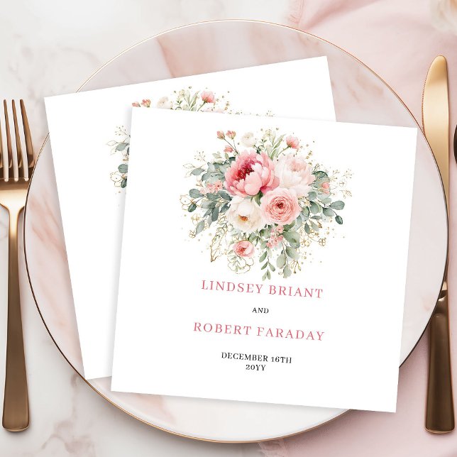Simple Blush Roses Greenery Wedding Napkins Serviette (Simple Blush Roses Greenery Wedding Napkins)