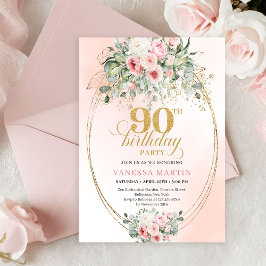 Simple Blush Roses Minimal 90th Birthday Invites Einladung