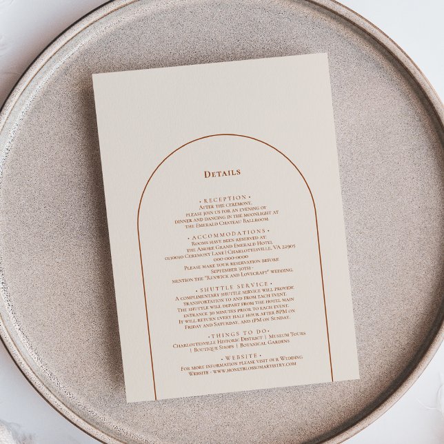 Simple Boho Arch Ivory Wedding Details Begleitkarte (Von Creator hochgeladen)