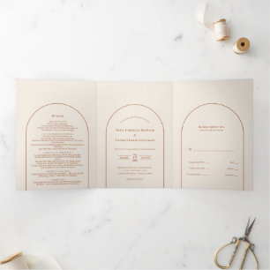 Simple Boho Arch Ivory Wedding Dreifach Gefaltete Einladung